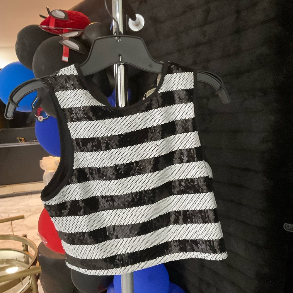 Black and White Striped Sequin Crop Top